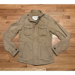 Vintage Abercrombie & Fitch Mens Military Jacket Size L Full Zip Button Khaki